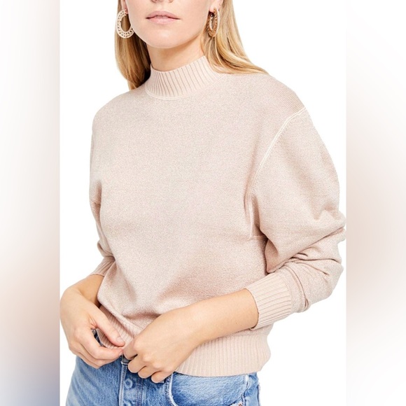 Free People Sweaters - Free People Starry Night Rose Gold Pink Shimmer Mock Neck Sweater - Women’s XS